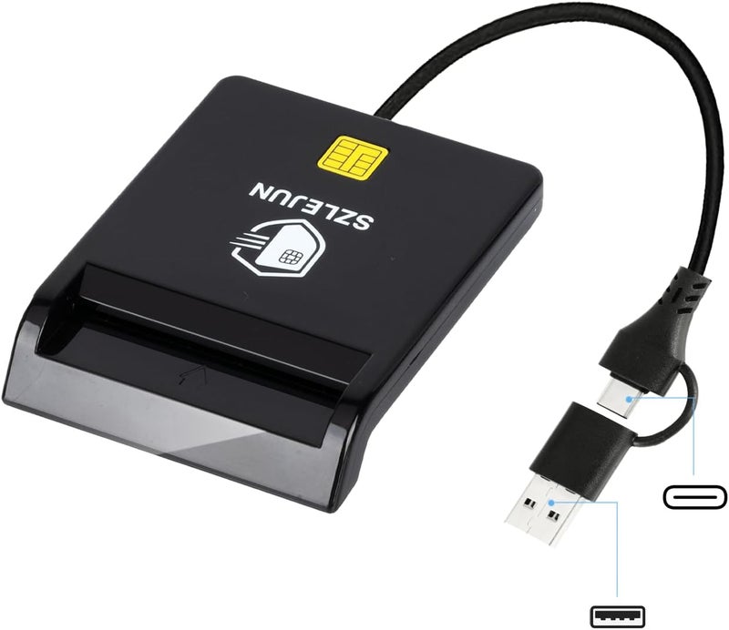 SZLEJUN قارئ CAC USB A/USB Type-C - قارئ بطاقة CAC الذكي العسكري من DOD لنظام Win/Mac/Linux/Android - متوافق مع PIV و PKI و EMV و eSIM و eID و Java Card مع أدوات الاختبار و SDK - Image 1